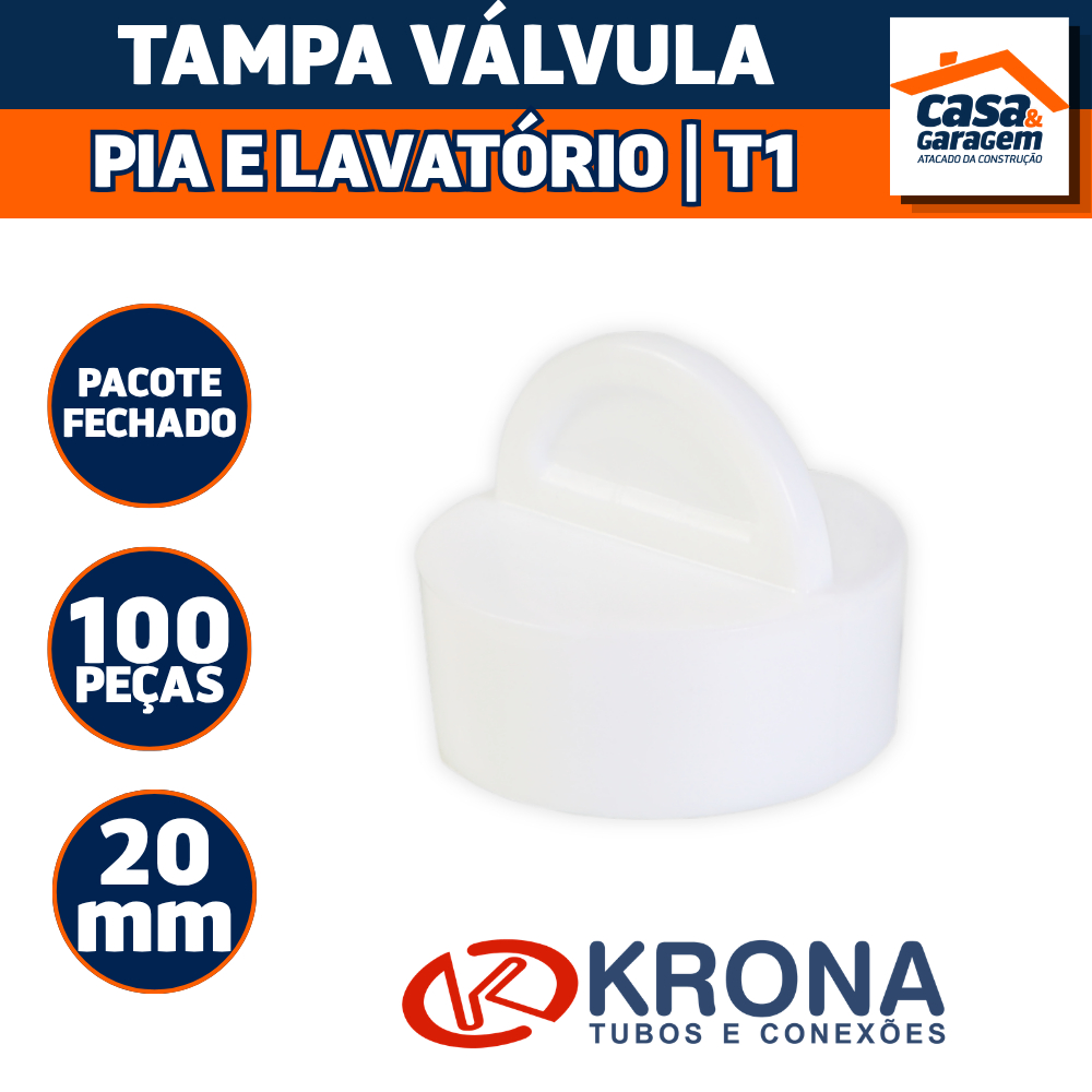 Kit Com 100 Tampa Válvula Pia/Lavatório T1 20mm 815 Krona