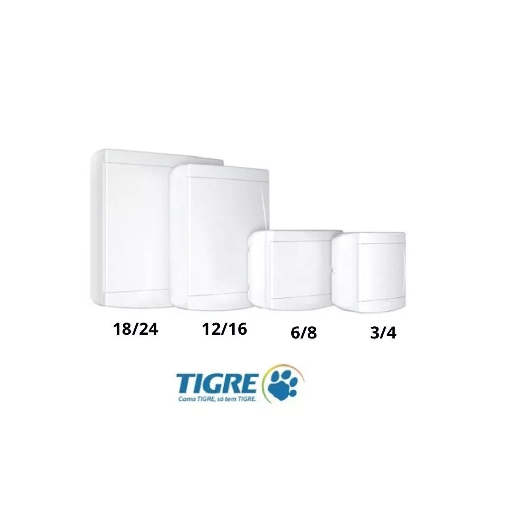 Quadro Distribuição Sobrepor 6/8 Disjuntores Tigre sem barramento Caixa Sobrepor 6/8 Disjuntores
