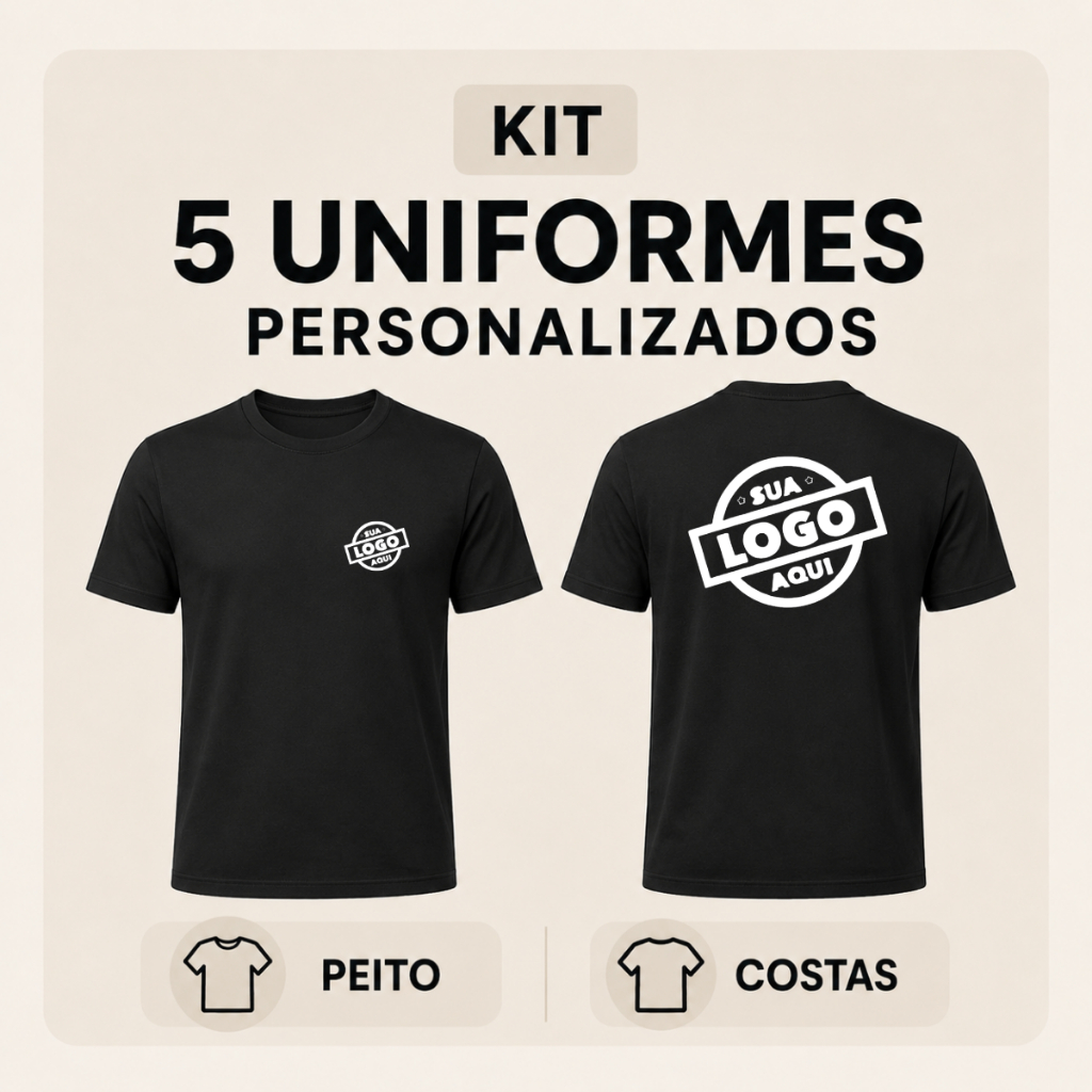 Kit 5 Camisetas Personalizadas  Peito e Costas Com Sua Logo 100% Algodão