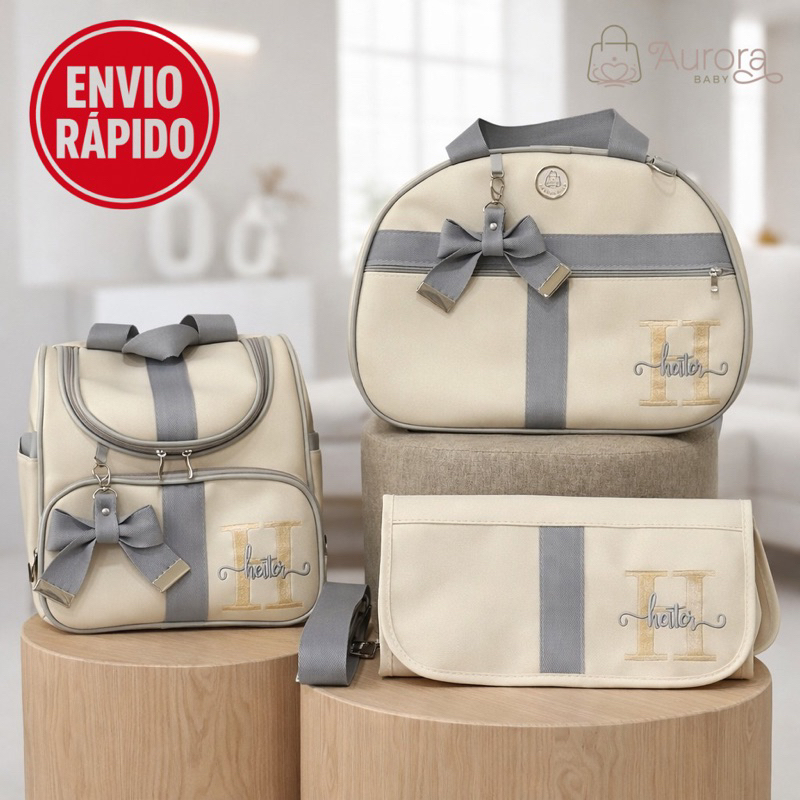Kit Bolsa Maternidade 3 Peças PERSONALIZADA | Impermeável e Térmica | Coleção Luxo