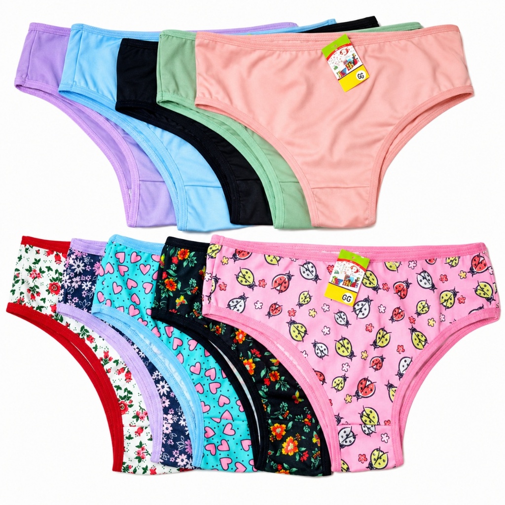 Kit 10 Calcinhas Infantil Feminina Microfibra Romantic Lisa e Estampada 1 a 12 anos Cores Sortidas