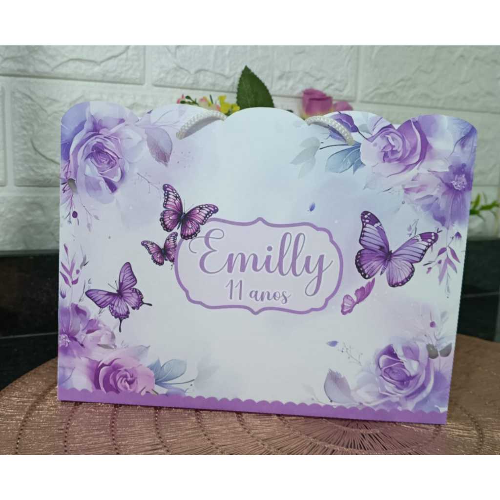 Sacolinha Personalizada BORBOLETAS LILAS/BORBOLETAS/LILAS/FESTA/ANIVERSÁRIO/LEMBRANCINHAS