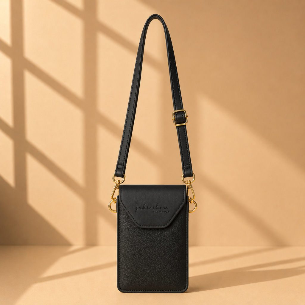 Mini Bag Porta Celular Feminina Gaby Show Compacta Transversal Ajustável Couro Sintético Premium