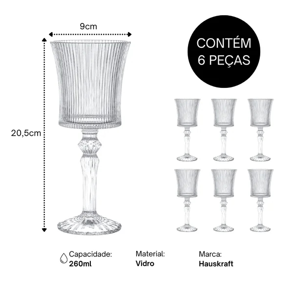 Taça de Vinho e Água Jogo 6 Taças com Borda Dourada Graffiato 260ml Hauskraft — imagem 2 de 2