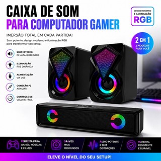 Caixa De Som Para Computador Pc Notebook 6w Led RGB Gamer Caxinha Alto Falante