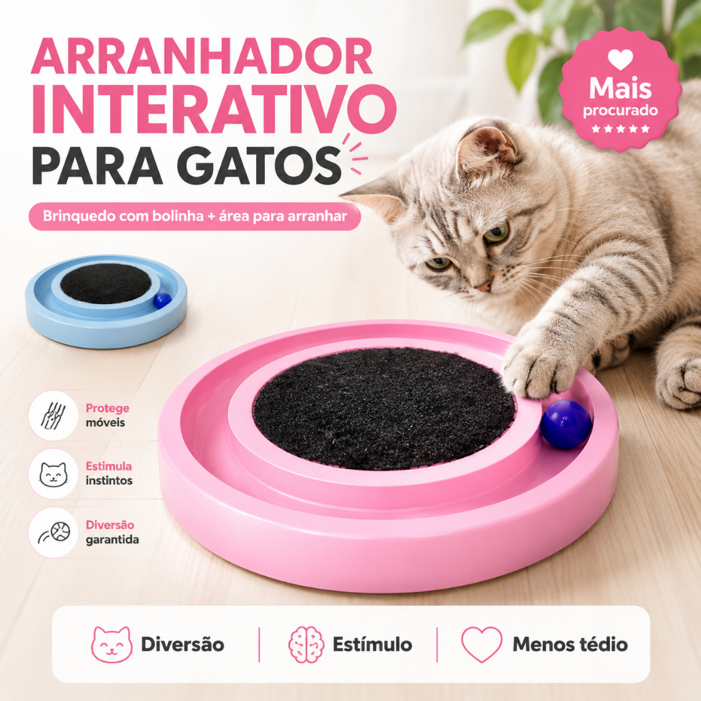 Arranhador para Gatos com Bolinha Interativa Antiestresse + Brinquedo Bolinha
