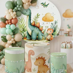 Kit Decorativo Dinossauro Painel C/ Elástico + Trio Capa Cilindro Sublimado Decore Seu Mundo Dino