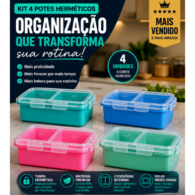 Prime Utilidades Marmita Com Divisória Interna 1250ml Hermética Bpa Free Plastico Leve