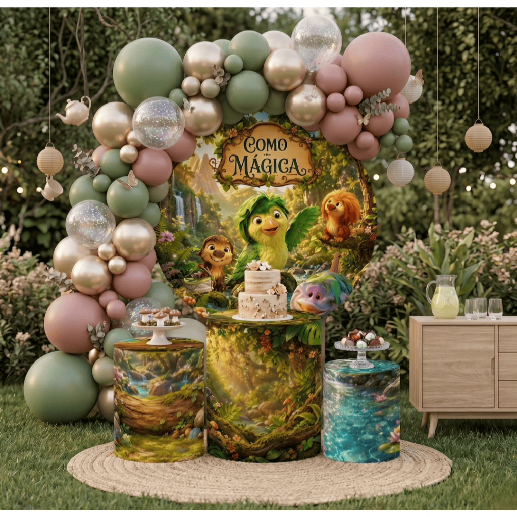 Capas Para Decoração Festa Infantil Bosque Mágico Como Máagicaa Capas Para Painel e Cilindros