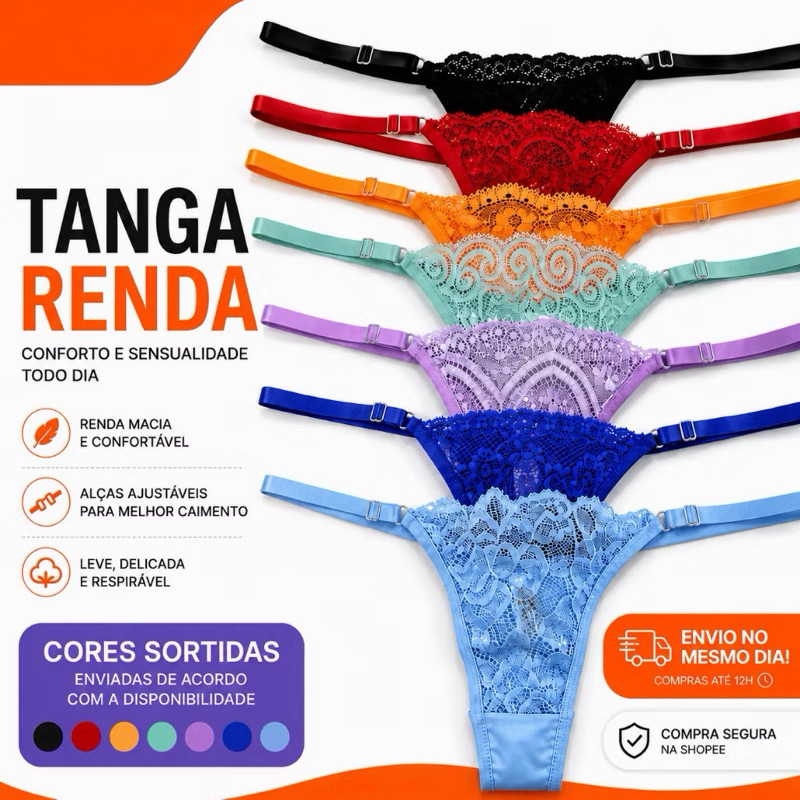 Kit  de calcinha fio dental regulagem lingerie  premium confortavel