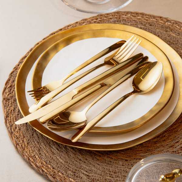 VIENA DOURADO COLHER CAFÉ SOBREMESA GARFO FACA TALHER SEPARADO AÇO INOX WOLFF FAQUEIRO