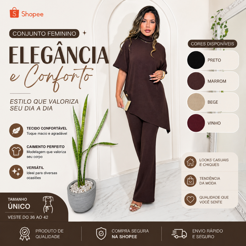CONJUNTO ELEGANTE BLUSA ASIMETRICO CALÇA PREMIUM TENDÊNCIA