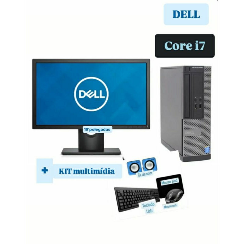 COMPUTADOR Dell completo Core-i7 SSD120/240/480 RAM 08/16gb Monitor 19' + Kit Multimidia **ENVIO IMEDIATO