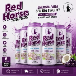 Red Horse Zero Açúcar Coco e Açaí 473ml Pack 6 12 24 Latas Energético