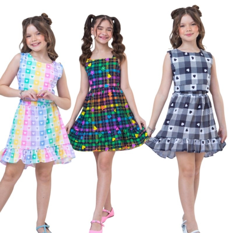 Vestido Infantil Menina Verão Soltinho Conjunto Juvenil Feminina