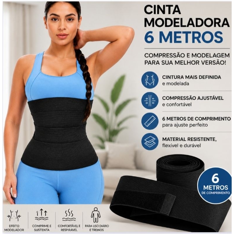 Cinta Modeladora Redutora 6 Metros Faixa Abdominal Pos Parto Alta Compressão Redutora de Medidas Cintura