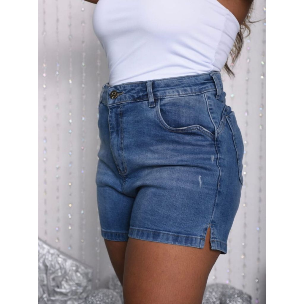 Bermuda Meia Coxa jeans feminina plus size elastano premium cintura alta jeans