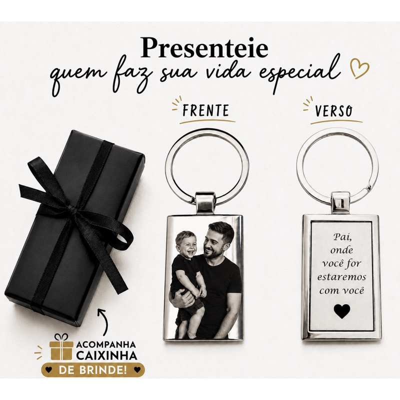 Chaveiro Personalizado com Foto Gravada a Laser em Aço Inox Presente Dia dos Namorados Mães Pais Natal