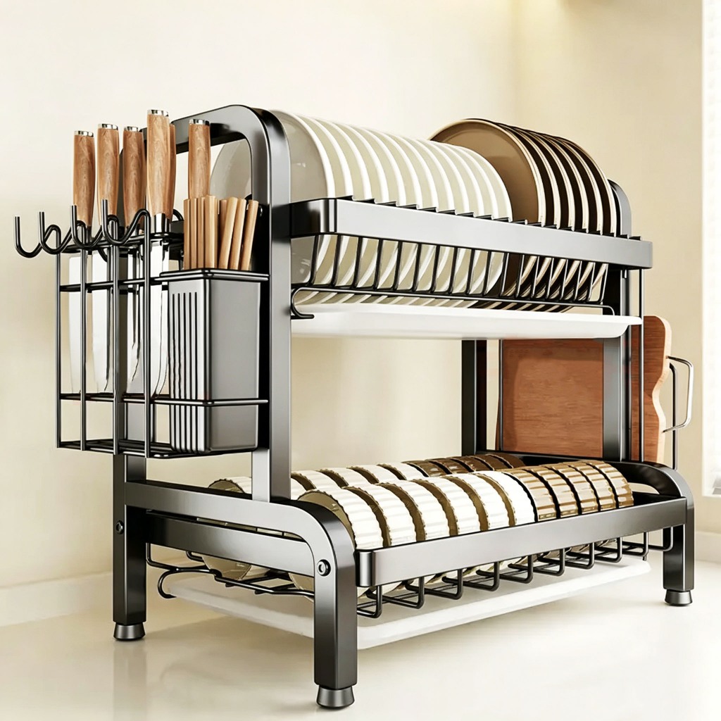 Escorredor Kitchen Rack 53cm Aço Inoxidável Organizador Louça Preto Pia Kitchen Rack Aço Ino
