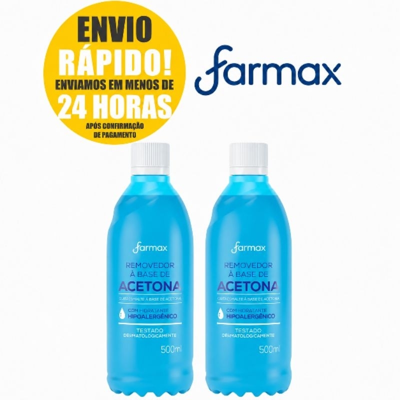 Kit com 2 Removedores de Esmalte Com Acetona Farmax 500ML Manicure, Salão e Esmalte! Envio Rápido