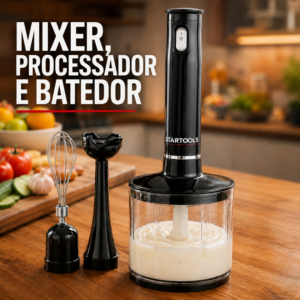 Kit Mixer Processador Batedor Alimentos 3 em 1 Alta Potencia Compacto Facil Limpeza 127V 220V Cozinha Acessórios Prático