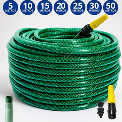 Mangueira de Jardim Anti-Torção Anti-Dobra Reforçada Trançada PVC 3 Camadas Verde Flexível Horta