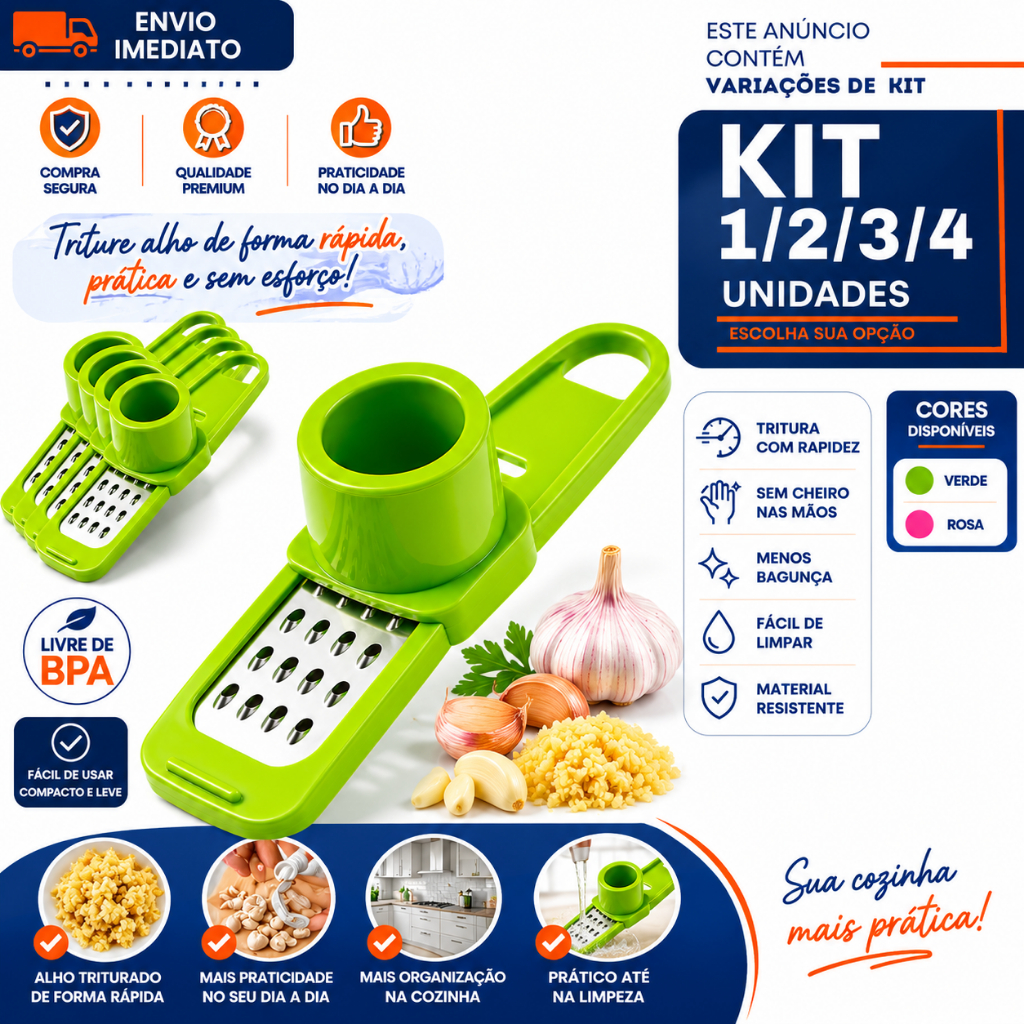 Mini Triturador de Alho Manual 1/2/3/4 Ralador Compacto Cozinha Prático Resistente Fácil de Limpar Premium