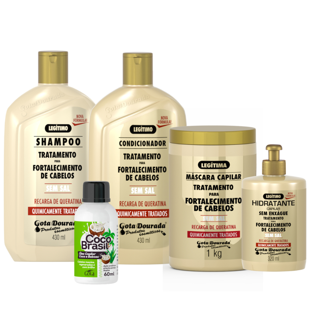 Kit Completo Gota Dourada Quimicamente Tratados + Óleo Capilar Coco e Babosa 60ml