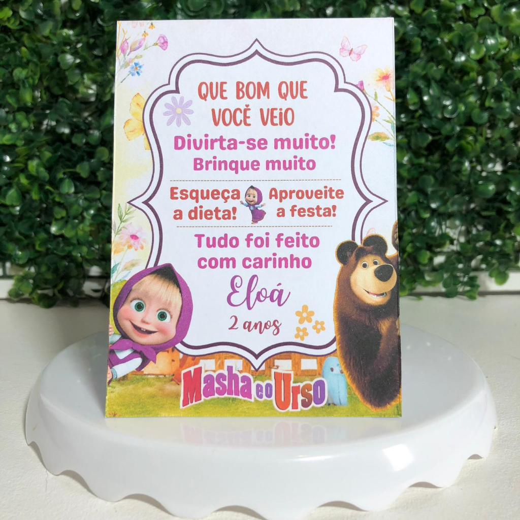 PLAQUINHA DE MESA ANIVERSARIO - MASHA E O URSO - PLAQUINHA AGRADECIMENTO - CENTRO DE MESA - DECORAÇÃO - FESTA
