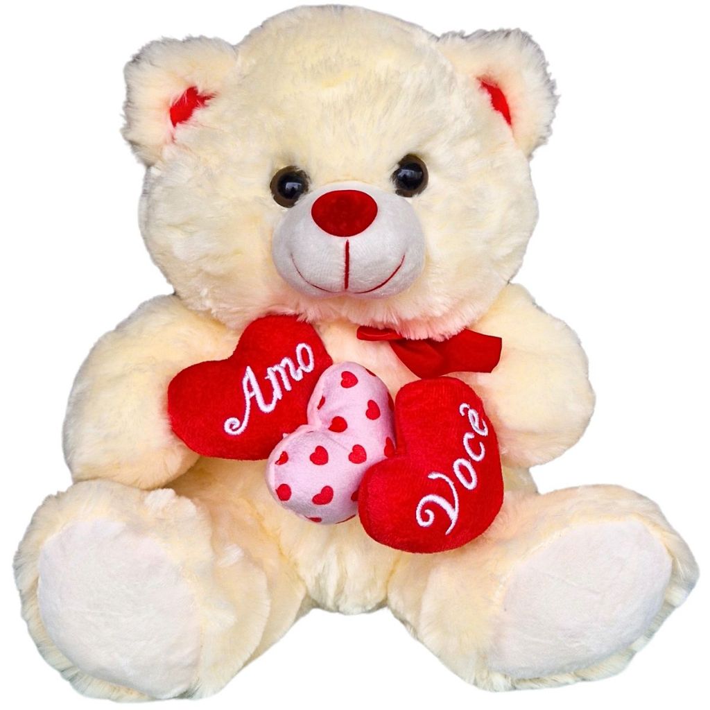 Urso de Pelúcia 3 Corações Eu Te Amo Namorados Amor Ursinho