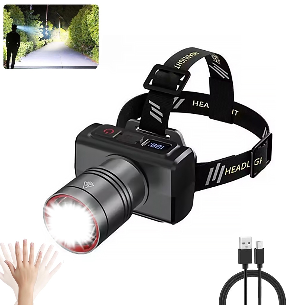 Lanterna de cabeça LED profissional recarregável, prova d'água - Ideal para camping e trilhas