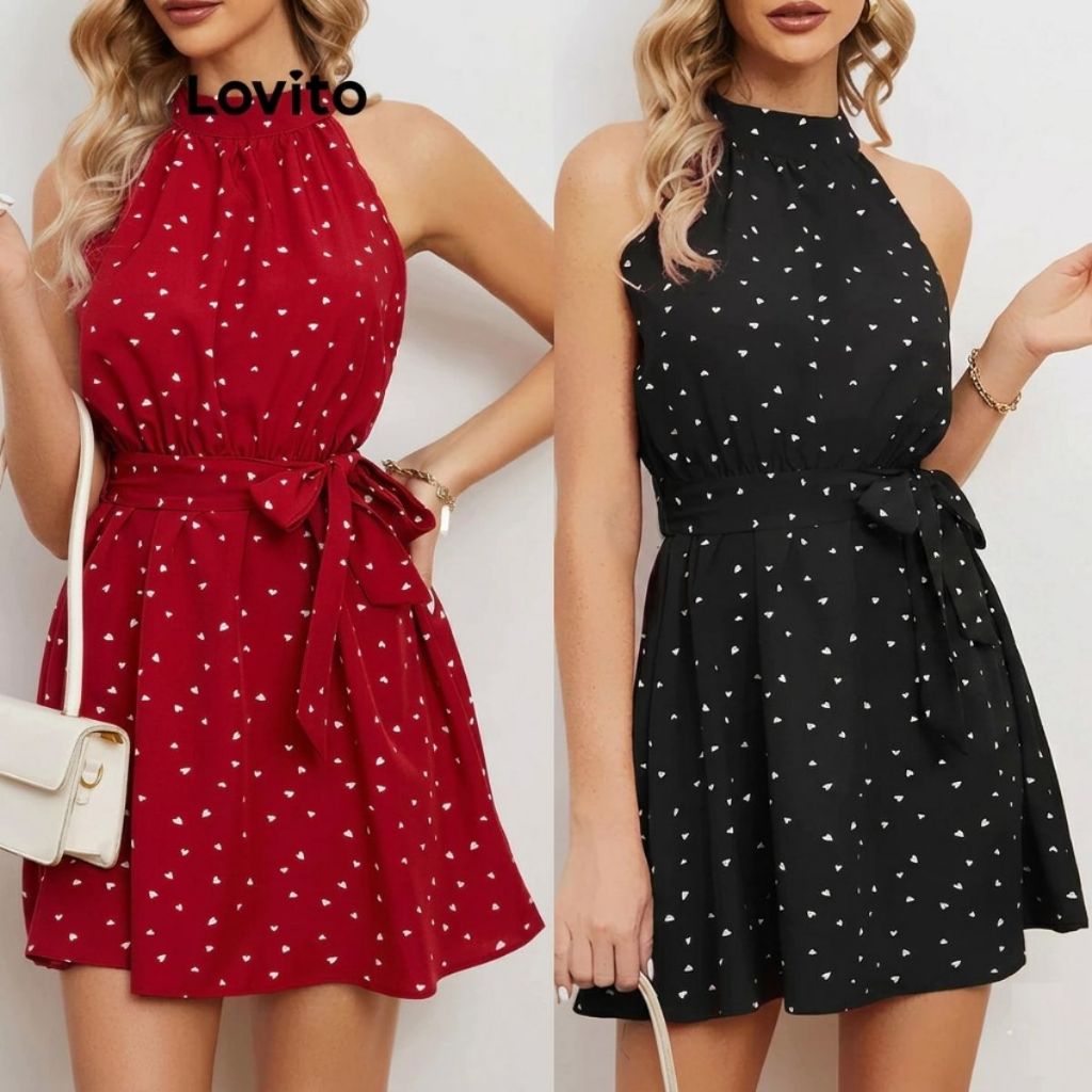 Lovito Vestido Feminino Curto com Estampa Mini Corações DRNS27EX234