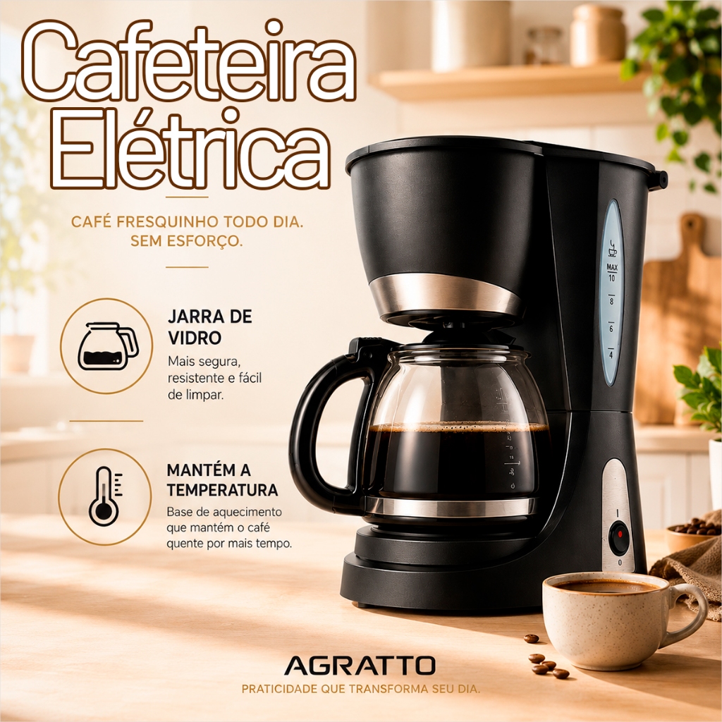 Cafeteira Elétrica Jarra de Vidro Cafeteira Rende 30 Xícaras 220V Cafeteira Agratto Mantem Aquecido