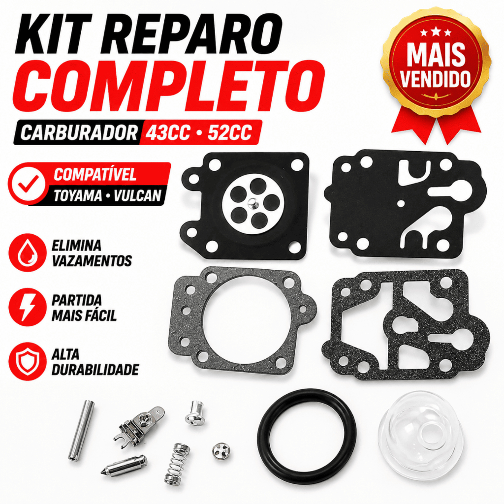 Kit Reparo Carburador Roçadeira 43cc 52cc Toyama Vulcan Tekna Terra Buffalo Kawashima Completo