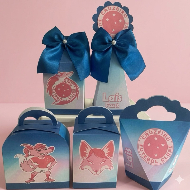Kit Personalizado Cruzeiro Rosa e Azul PEGUE E MONTE Kit Festa Futebol Menina Cruzeiro Rosa