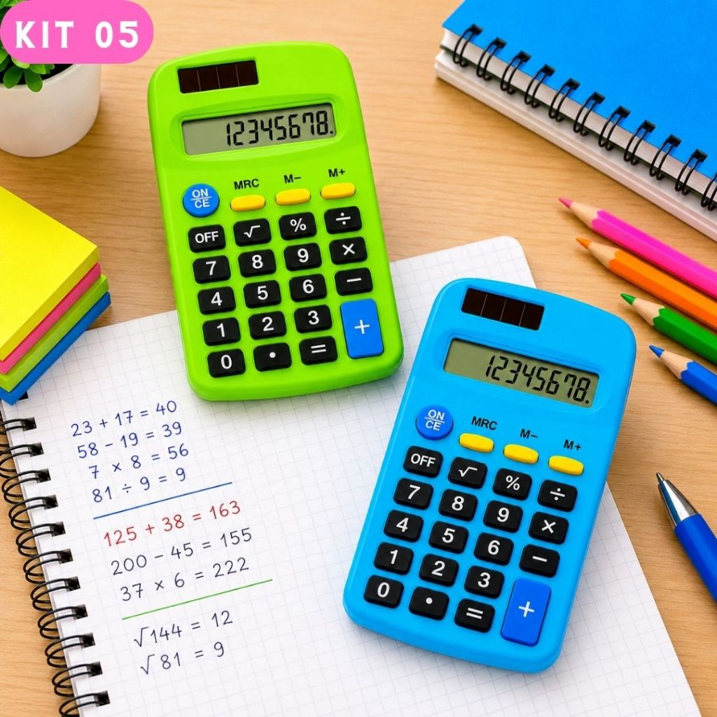 Kit 5 Calculadora de Bolso Compacta Colorida Mesa Portátil com 8 Dígitos para Escritórios Estudantes