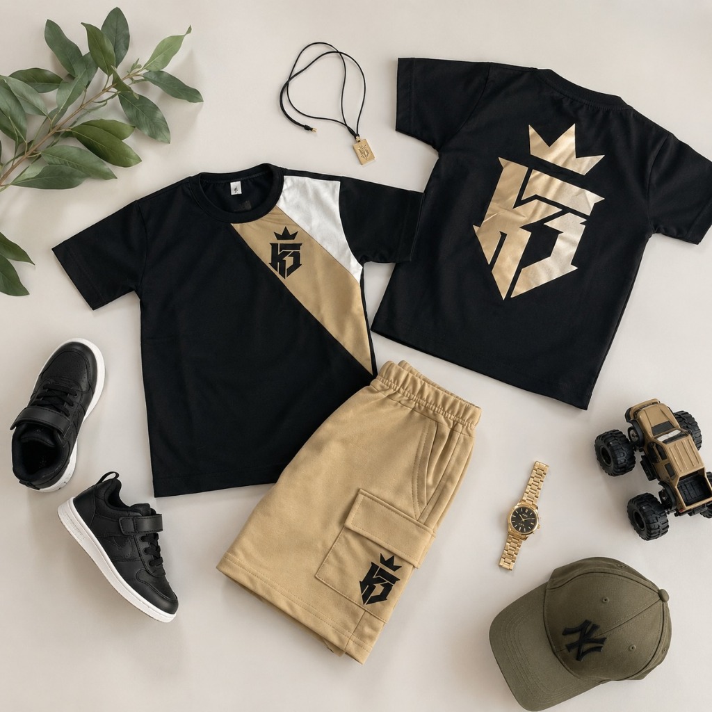 Conjunto Infantil Menino Verão - Blusa Algodão + Short Moletinho - Tamanho 2 ao 12 Anos