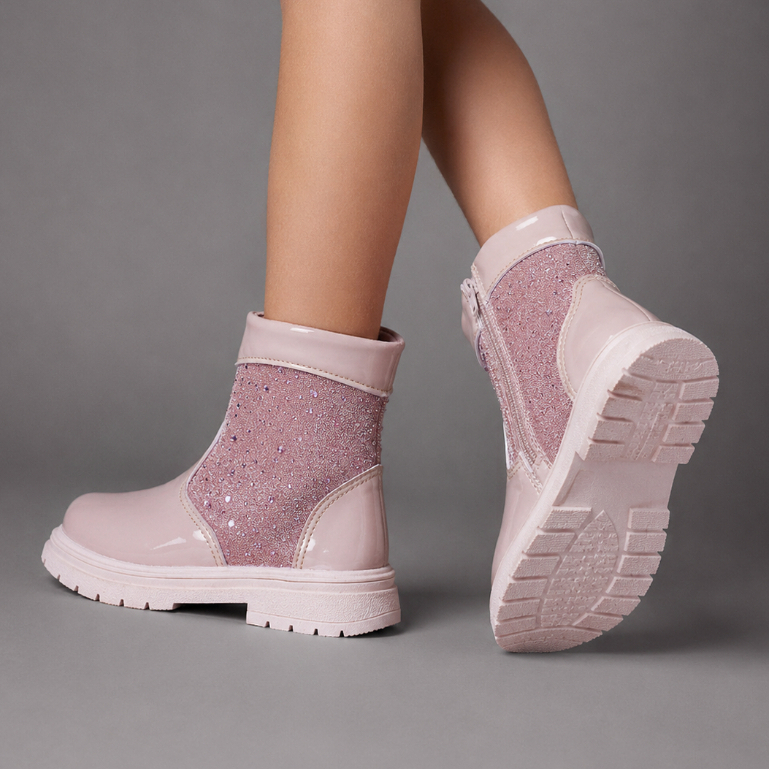 Bota Coturno Infantil Feminina Rosa Com Glitter Brilho Meninas Moda Brilhante 22 Ao 27