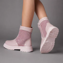 Bota Coturno Infantil Feminina Rosa Com Glitter Brilho Meninas Moda Brilhante 22 Ao 27