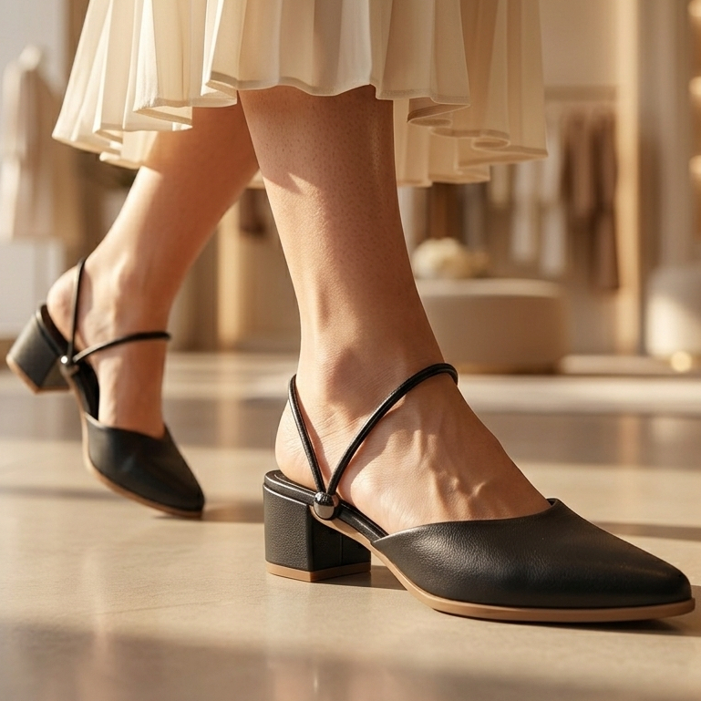 Scarpin Salto Bloco Feminino Mule Médio 2 em 1 Tornozeleira Classe Cores Napa Pu Saltinho