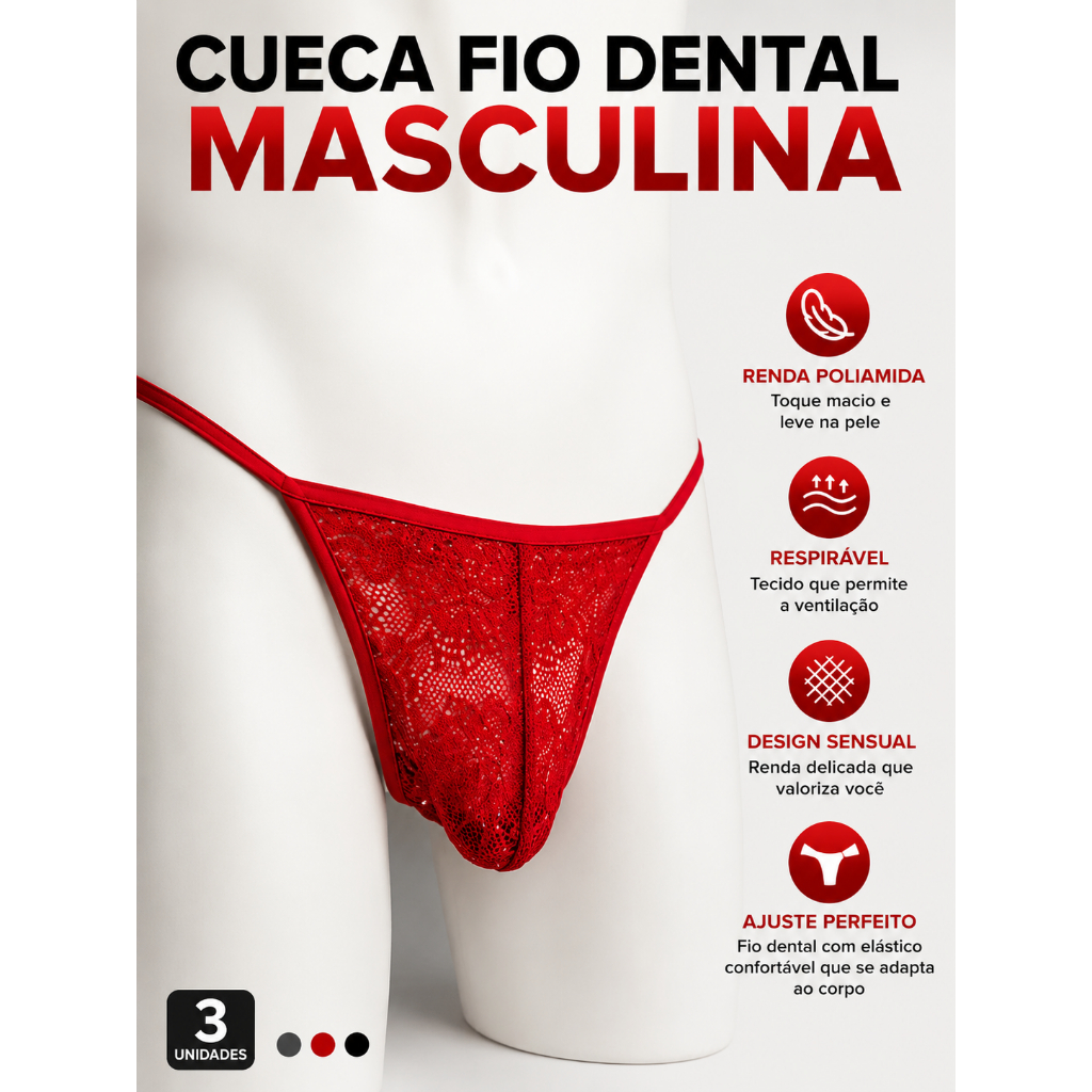 Cueca Calcinha Masculina Micro fio dental em renda Tanga masculina Em renda Fio dental