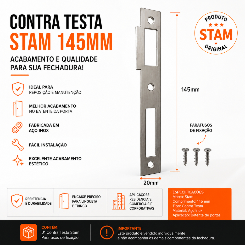 Contra Testa Fechadura 55 Mm Batente De Porta Reposição Stam