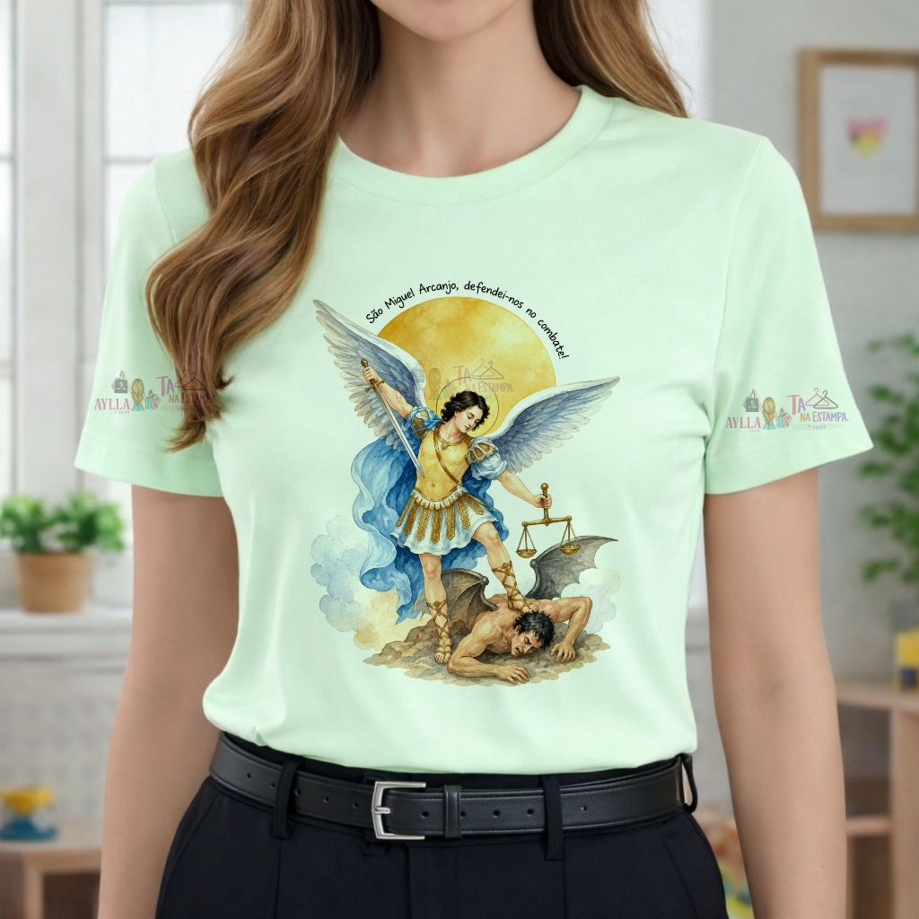 Tshirt COLORIDA Blusa feminina CRISTÃ,SÃO MIGUEL ARCANJO defendei-nos combate CATOLICA ,CAMISETA  UNISSEX,PLUS SIZE