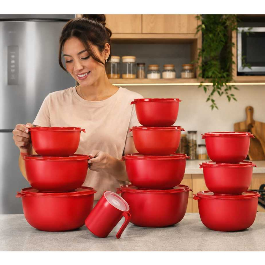 KIT Potes Redondo de Plastico 2 kit boll + Jarra 10 Potes para Decorar a Cozinha