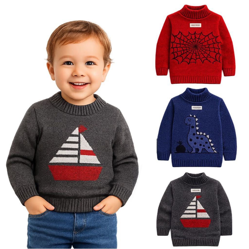 Kit 3 Blusas Lã Infantil Menino Sueter Tricô Premium 0 a 6 anos