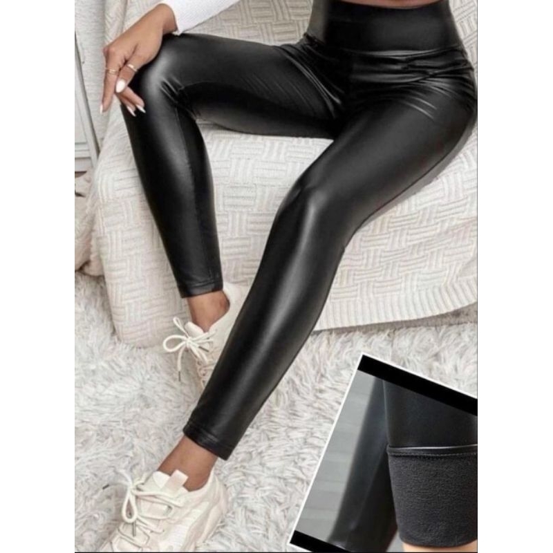 Calça legging Couro Pu Feminina Forrada Inverno Quentinha