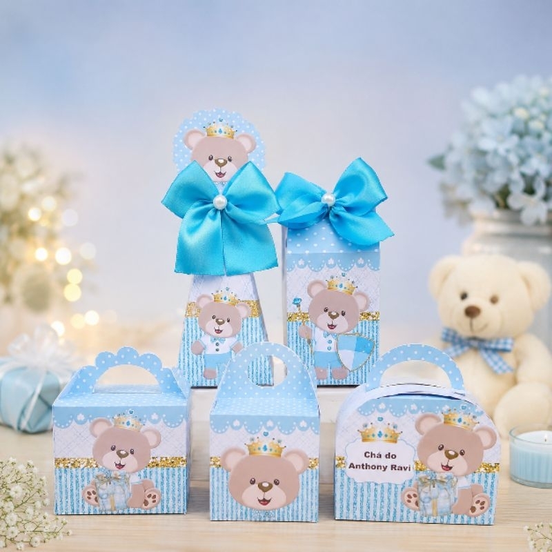 PEGUE E MONTE - Kit Festa Personalizada Ursinho Príncipe menino Lembrancinhas Caixinhas para festa