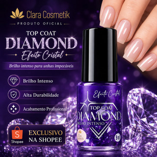 Top Coat Diamond Efeito Cristal Clara Cosmetik 9ml Brilho Intenso e Acabamento Profissional