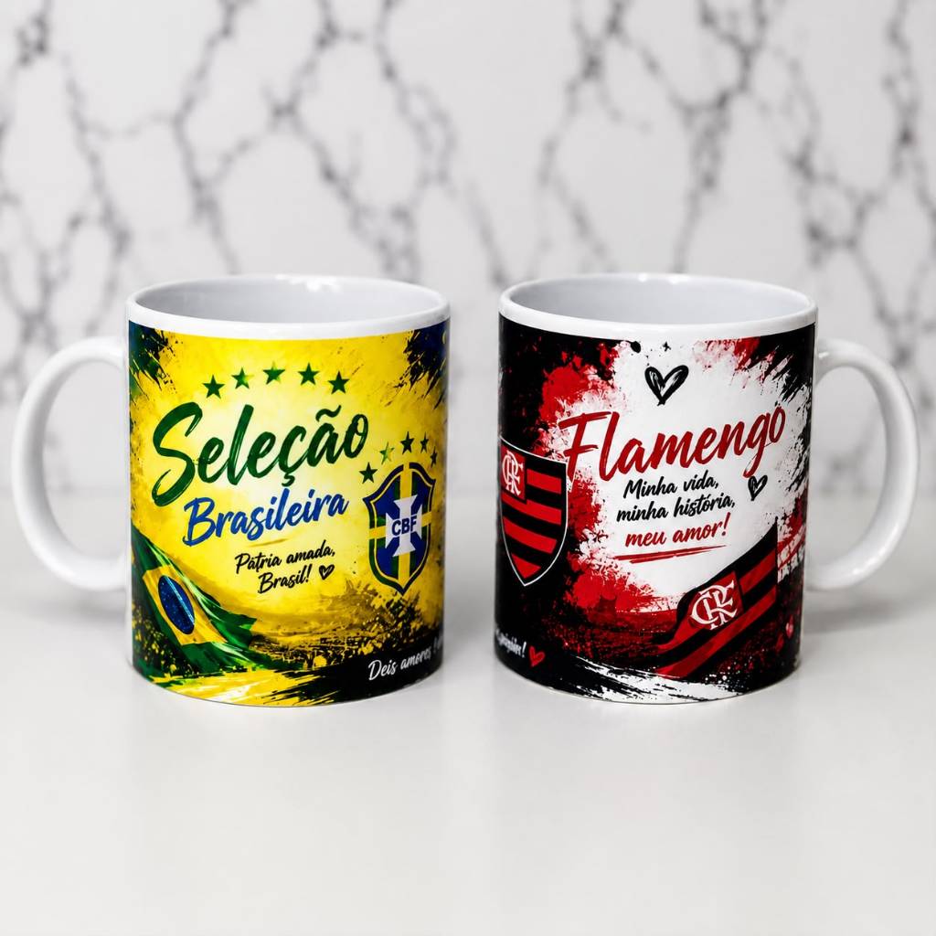 Caneca Paixão Verde, Amarela e Rubro-Negra caneca personalizada, caneca flamengo, caneca seleção