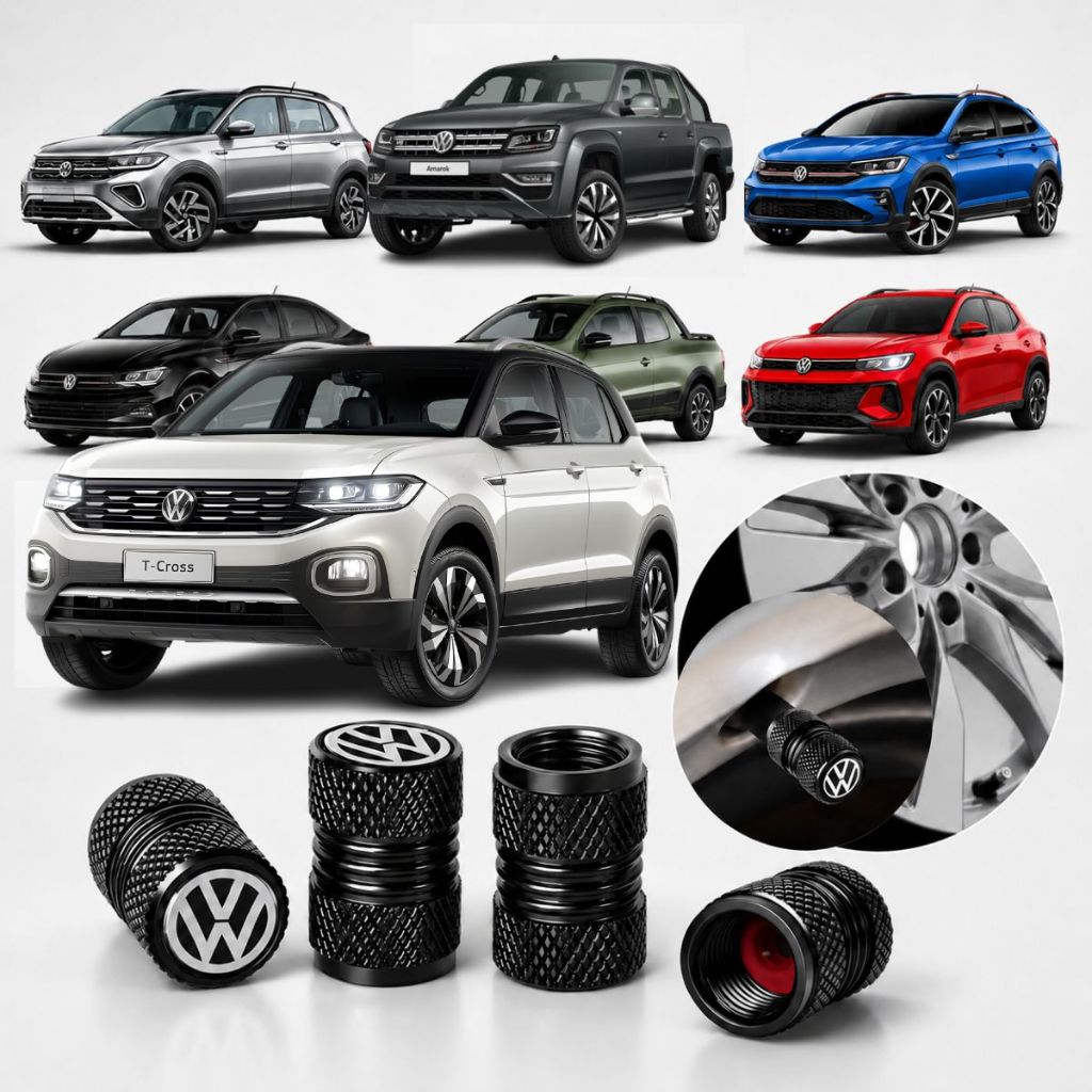 Kit 4 Tampas Bico Pneu Válvula Pneu  Universal Personalizada P/ Veículos Volkswagen